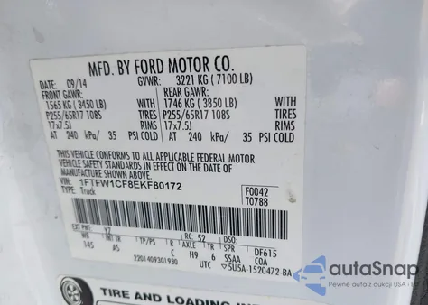 2014 Ford F-150 Xl из США, поврежденный, VIN 1FTFW1CF8EKF80172